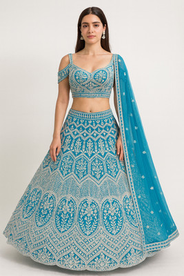 legecyethinc Embroidered Semi Stitched Lehenga Choli(Orange)