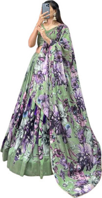 CYORR Floral Print Semi Stitched Lehenga Choli(Green)