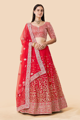 Fusionic Embellished Semi Stitched Lehenga Choli(Red)