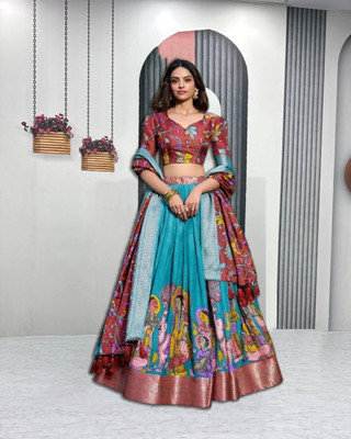 HEM SELLES Self Design Semi Stitched Lehenga Choli(Light Blue)