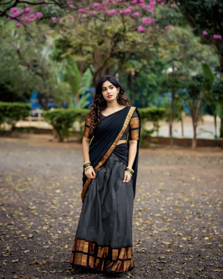 manmohitsaree Solid Semi Stitched Lehenga Choli(Grey)
