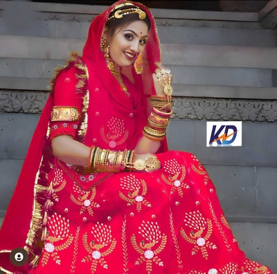 Hemlata Embroidered, Embellished Semi Stitched Rajasthani Poshak(Pink)