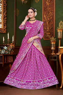 shreeji creation Printed Stitched Lehenga Choli(Purple)