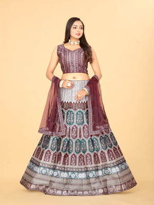HOUSE OF COMMON Self Design Stitched Lehenga Choli(Brown)