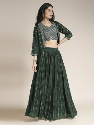Madhuram Embellished Stitched Lehenga Choli(Green)