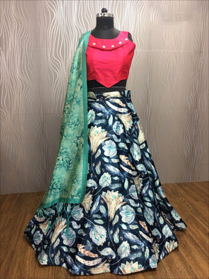 KAHIRAA WHOLETEX Digital Print Semi Stitched Lehenga Choli(Multicolor)