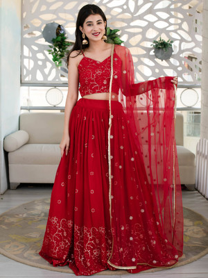 Tasrika Embroidered Semi Stitched Lehenga Choli(Red)