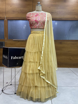 Sonu Creation Self Design, Printed Semi Stitched Lehenga Choli(Beige)