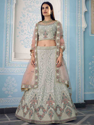 odette Embroidered Semi Stitched Lehenga Choli(Grey)