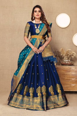 FLORA DESIGNER Printed Semi Stitched Lehenga Choli(Light Blue)