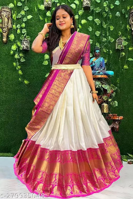 HN FASHION Self Design Semi Stitched Lehenga Choli(White)