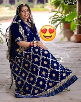 Anjani Textile Embroidered, Embellished, Self Design Semi Stitched Rajasthani Poshak(Blue)