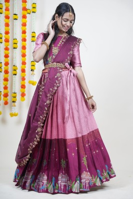 Payu Self Design Semi Stitched Lehenga Choli(Pink)