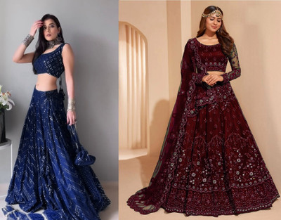 Udbhav Export Embroidered, Embellished Semi Stitched Lehenga Choli(Dark Blue, Maroon)
