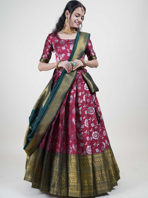 Immy Floral Print Semi Stitched Lehenga Choli(Maroon)