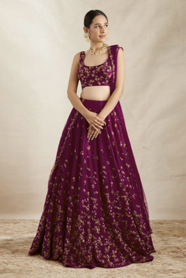 Julee Embroidered Semi Stitched Lehenga Choli(Purple)