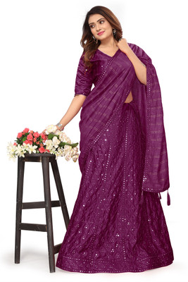 FROQUILIZ Embellished Semi Stitched Lehenga Choli(Purple)