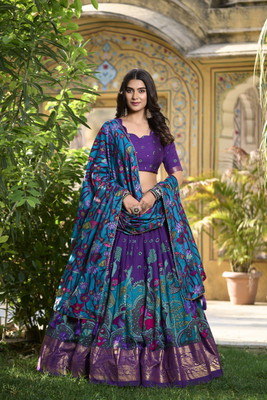 A To Z Cart Printed Semi Stitched Lehenga Choli(Purple)