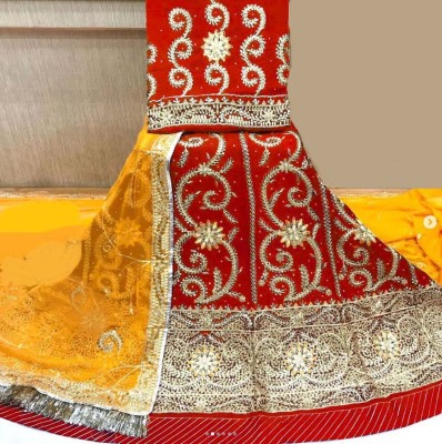 Anjani Textile Embellished, Self Design Semi Stitched Rajasthani Poshak(Red)