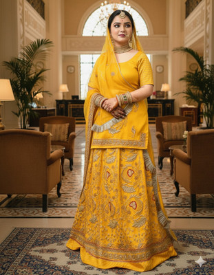 SHRIHARI BUSINESS Embroidered Semi Stitched Rajputi Poshak(Yellow)