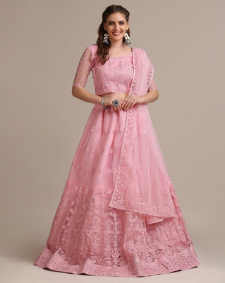 ELITEVIBE Embroidered Semi Stitched Lehenga Choli(Pink)