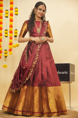 SHREE CREATION Self Design Semi Stitched Lehenga Choli(Maroon)