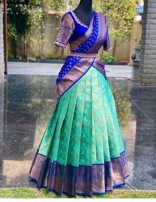 Harshiv Textile Self Design Semi Stitched Lehenga Choli(Light Blue)