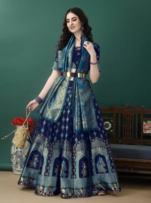 Fabcartz Self Design Semi Stitched Lehenga Choli(Dark Blue)