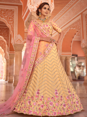 odette Embroidered Semi Stitched Lehenga Choli(Yellow)