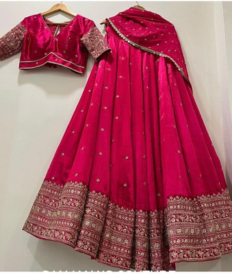 Trijal Fab Embellished Semi Stitched Lehenga Choli(Pink)