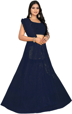 HKBDFAB Embroidered Semi Stitched Lehenga Choli(Dark Blue)