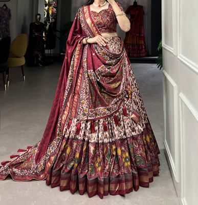Zinsy Creation Printed Semi Stitched Lehenga Choli(Maroon)
