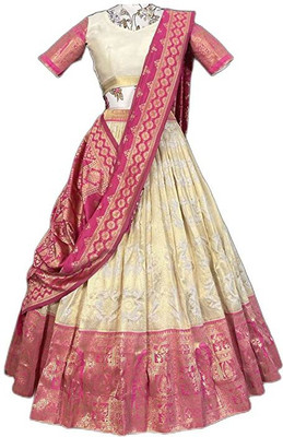SHREE CREATION Self Design Semi Stitched Lehenga Choli(White, Pink)