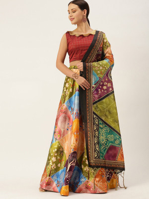 kaizen International Digital Print Semi Stitched Lehenga Choli(Green)
