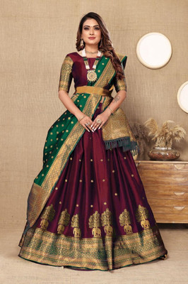 DD's creation Embellished Semi Stitched Lehenga Choli(Maroon)