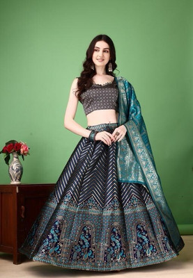 Harshiv Textile Embellished Semi Stitched Lehenga Choli(Blue)