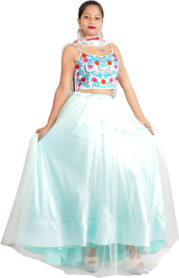 DRESSED UP DIVAS Floral Print Stitched Lehenga Choli(Light Blue)