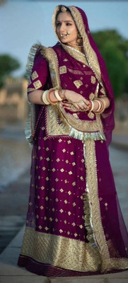 Bhawani Collection Embroidered Semi Stitched Rajasthani Poshak(Purple)