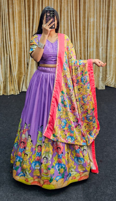 Mylofy Embroidered, Digital Print, Graphic Print Semi Stitched Lehenga Choli(Purple)