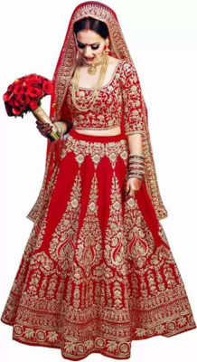 DATT ENTERPRISE Embroidered Semi Stitched Lehenga Choli(Red)