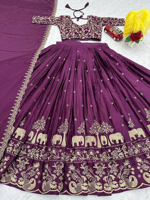 A To Z Cart Embroidered Semi Stitched Lehenga Choli(Purple)
