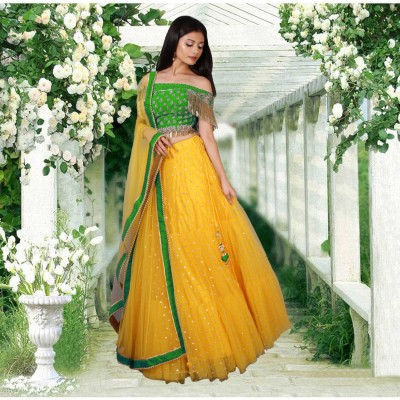 Nena Fashion Embroidered Semi Stitched Lehenga Choli(Dark Green)