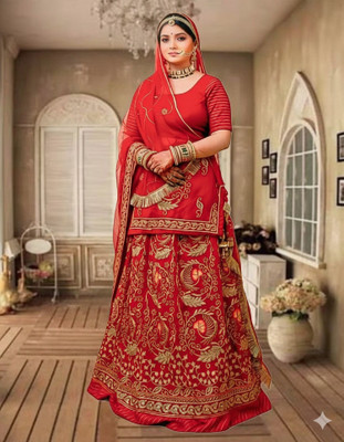 Bhawani Collection Embroidered Semi Stitched Rajasthani Poshak(Red)