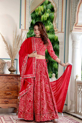 CRAFTWELL Self Design Stitched Lehenga Choli(Multicolor)