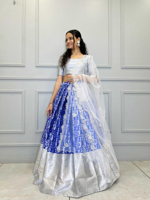 SHREEENATHJICREATION Self Design Semi Stitched Lehenga Choli(Blue)