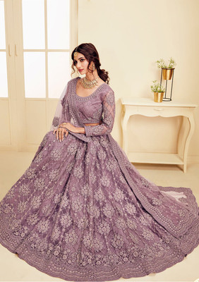Aika Embroidered Semi Stitched Lehenga Choli(Pink)