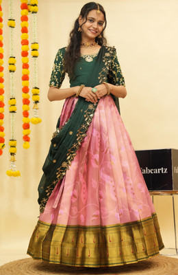 SHREE CREATION Self Design Semi Stitched Lehenga Choli(Pink, Green)