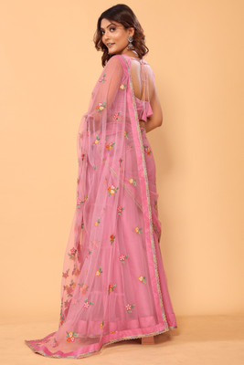 PATLANI STYLE Embroidered Bollywood Net Saree(Pink)