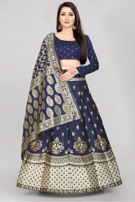 KRISHUFAB Self Design Semi Stitched Lehenga Choli(Dark Blue)