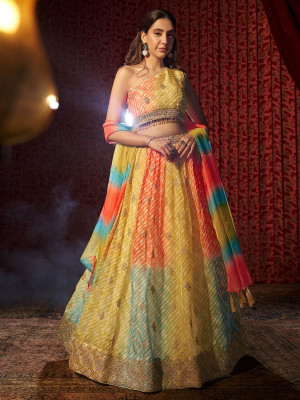odette Printed Semi Stitched Lehenga Choli(Multicolor)